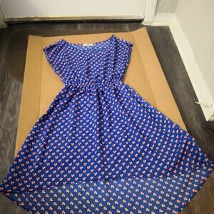 Trinity Orange/Blue Print High Low Midi Dress S Trad Wife Fairycore Minimalist